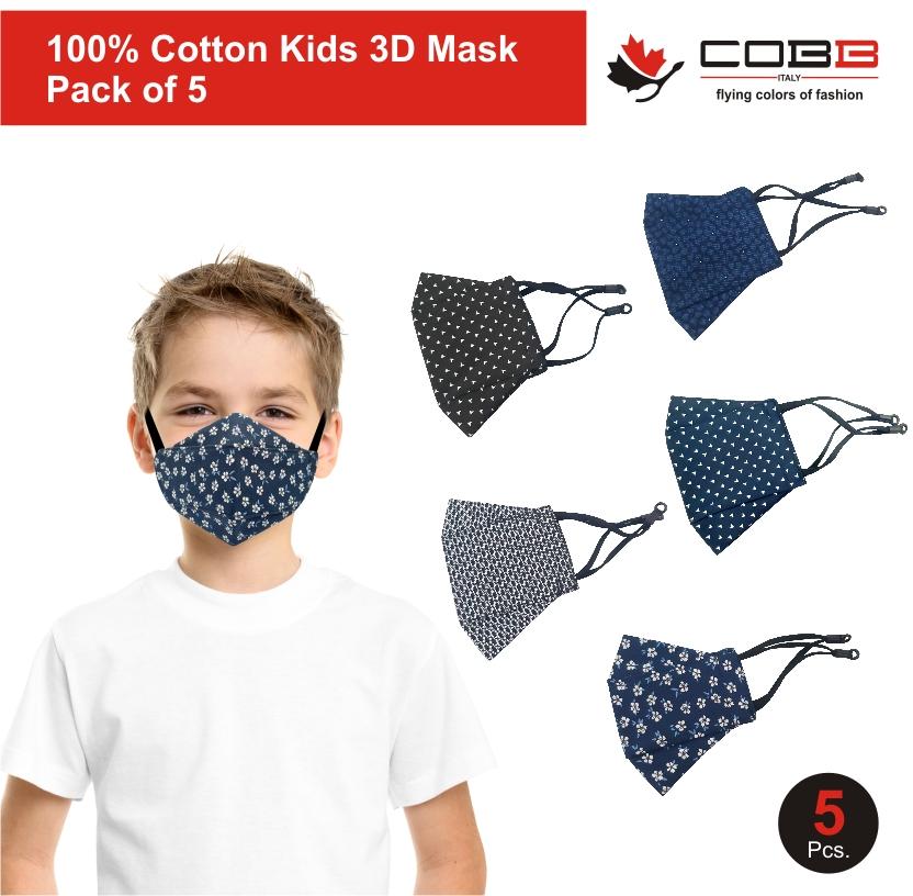 Cobb Kids 3 Layer 3D Cotton Mask Pack of 5 (Assorted Design)