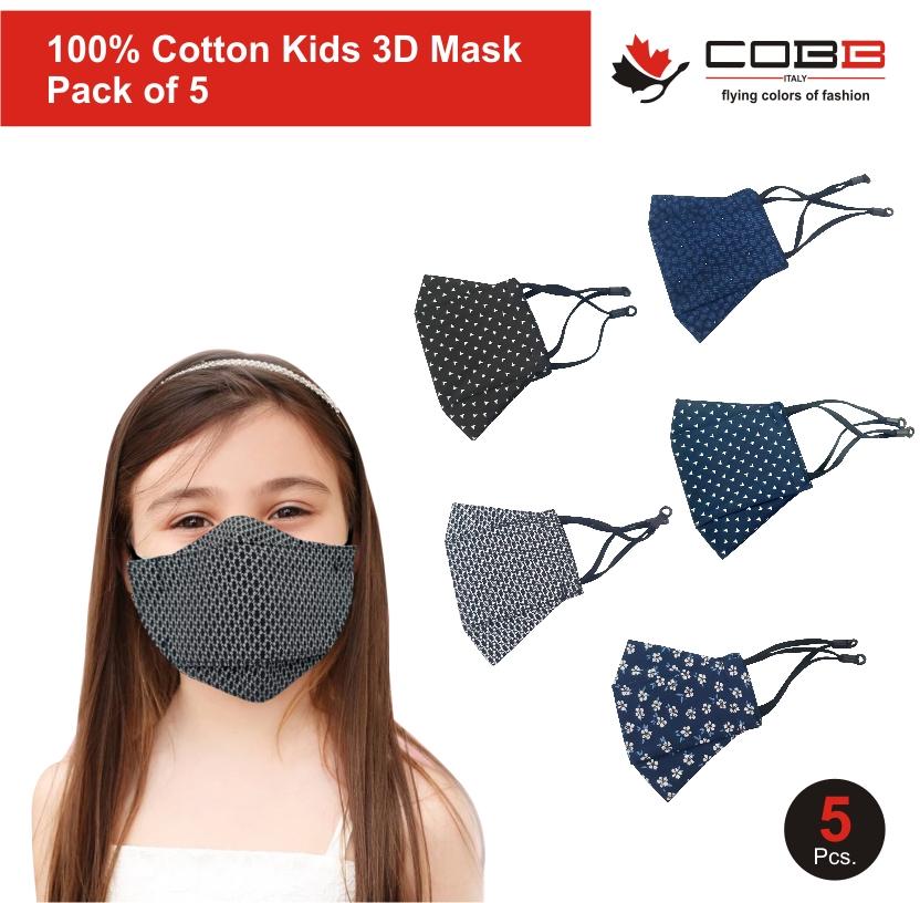 Cobb Kids 3 Layer 3D Cotton Mask Pack of 5 (Assorted Design)