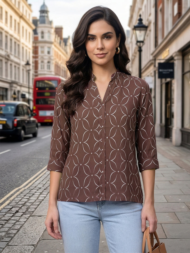 MISS FOREVER BROWN PRINTED TOP