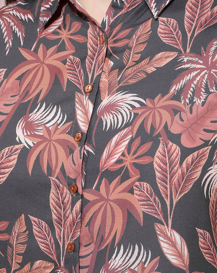 MISS FOREVER MEHROON PRINTED CASUAL SHIRT