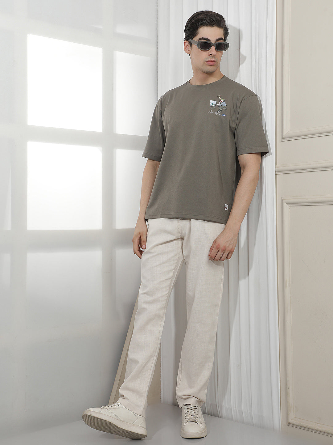 CREAM SELF-DESIGN SUMMER LOWER
