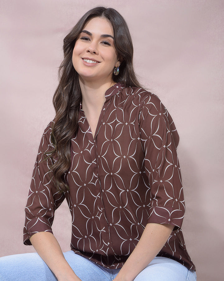 MISS FOREVER BROWN PRINTED TOP