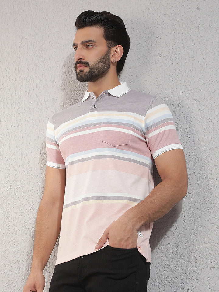 COBB MULTICOLOR STRIPED POLO NECK T-SHIRT
