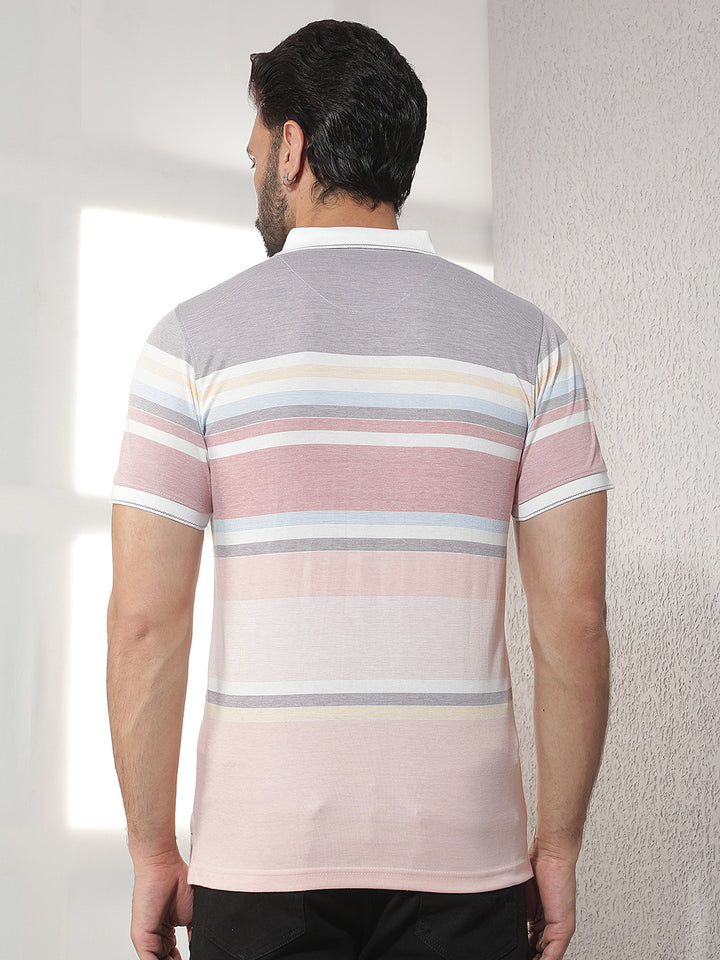 COBB MULTICOLOR STRIPED POLO NECK T-SHIRT