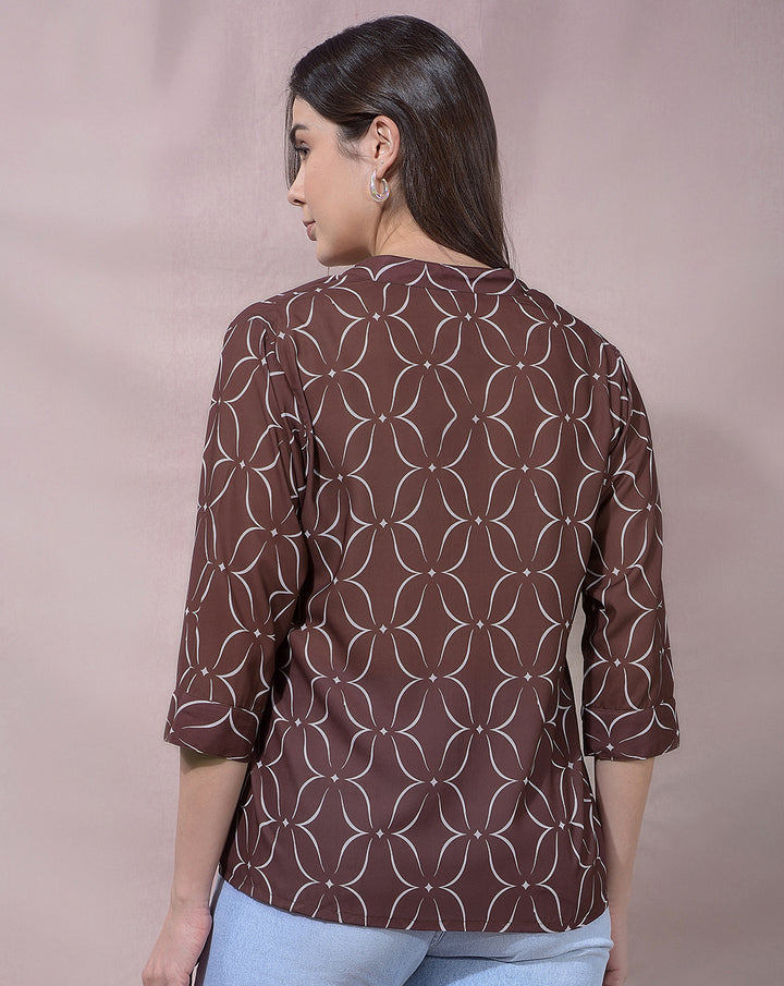 MISS FOREVER BROWN PRINTED TOP