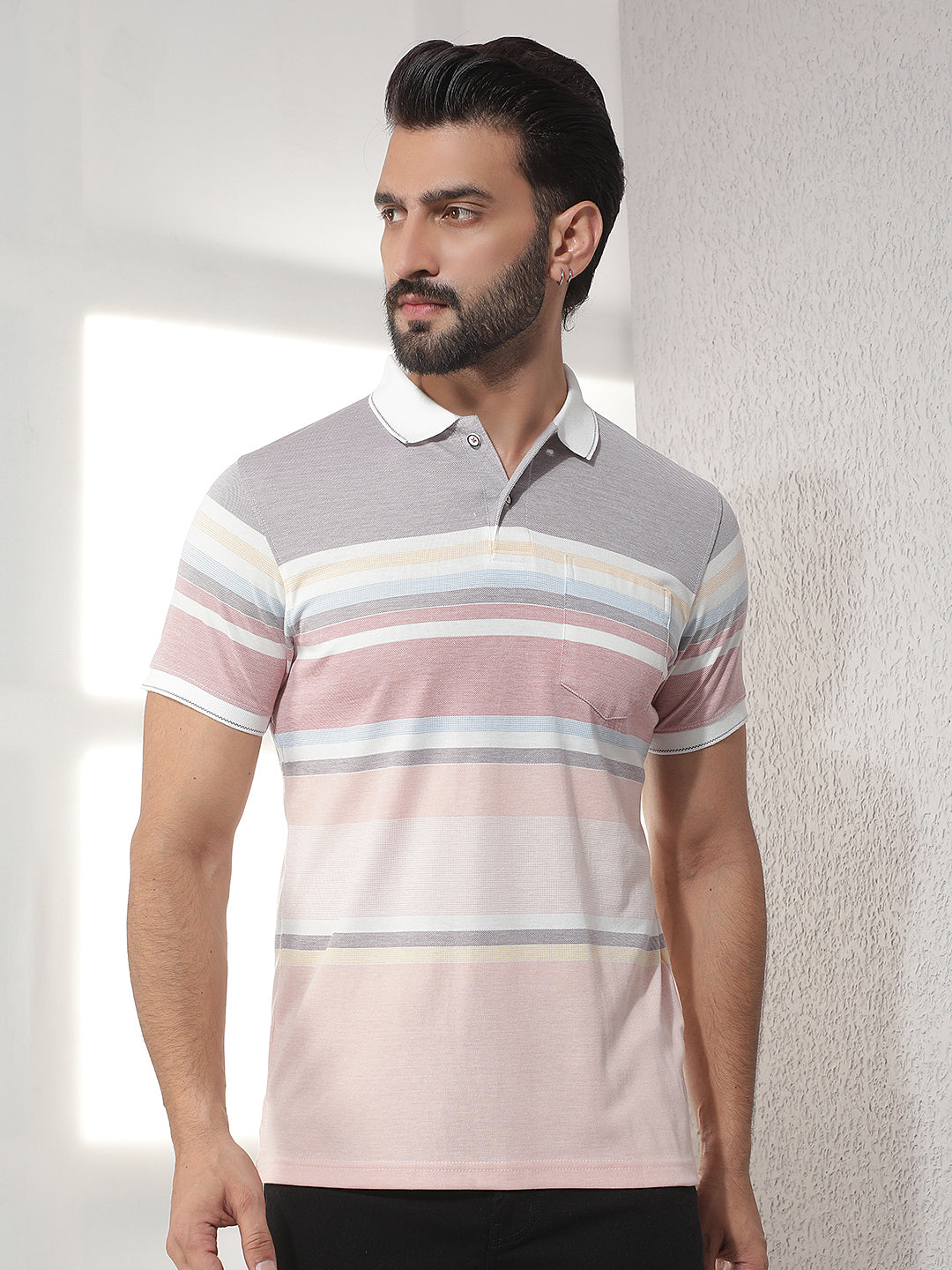 COBB MULTICOLOR STRIPED POLO NECK T-SHIRT