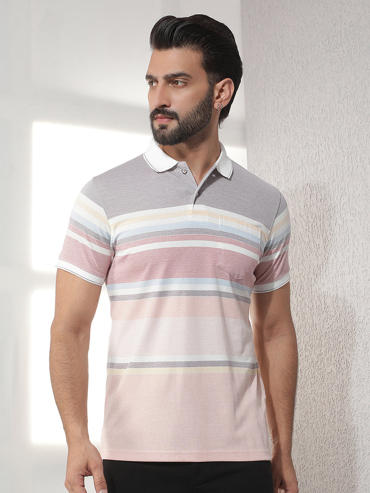 COBB MULTICOLOR STRIPED POLO NECK T-SHIRT