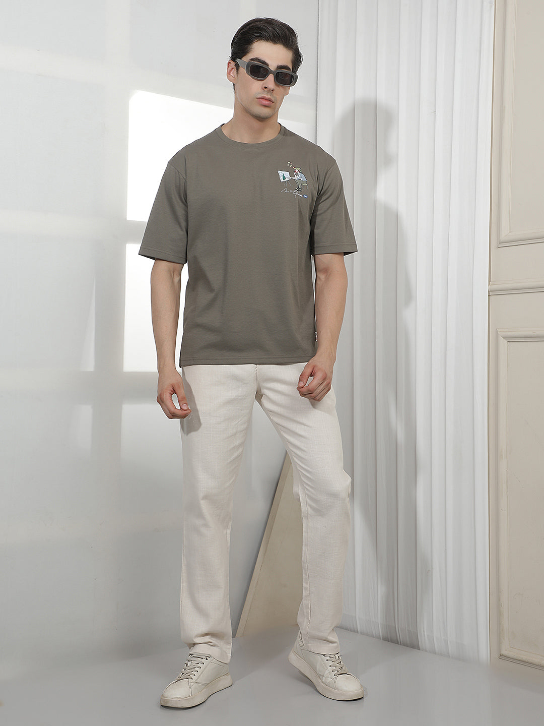 CREAM SELF-DESIGN SUMMER LOWER