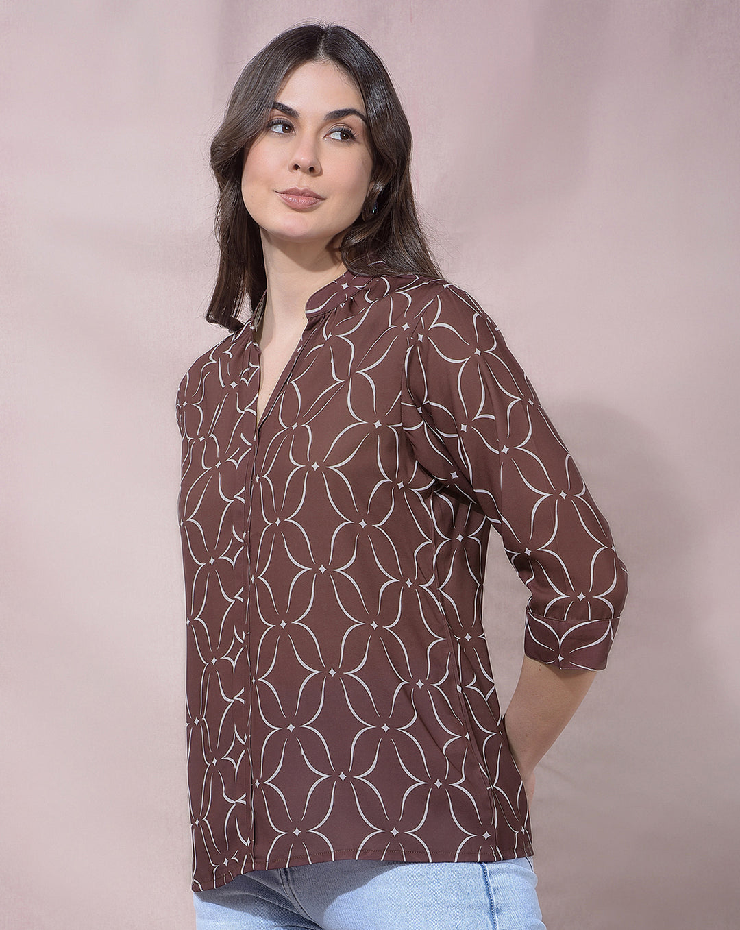 MISS FOREVER BROWN PRINTED TOP