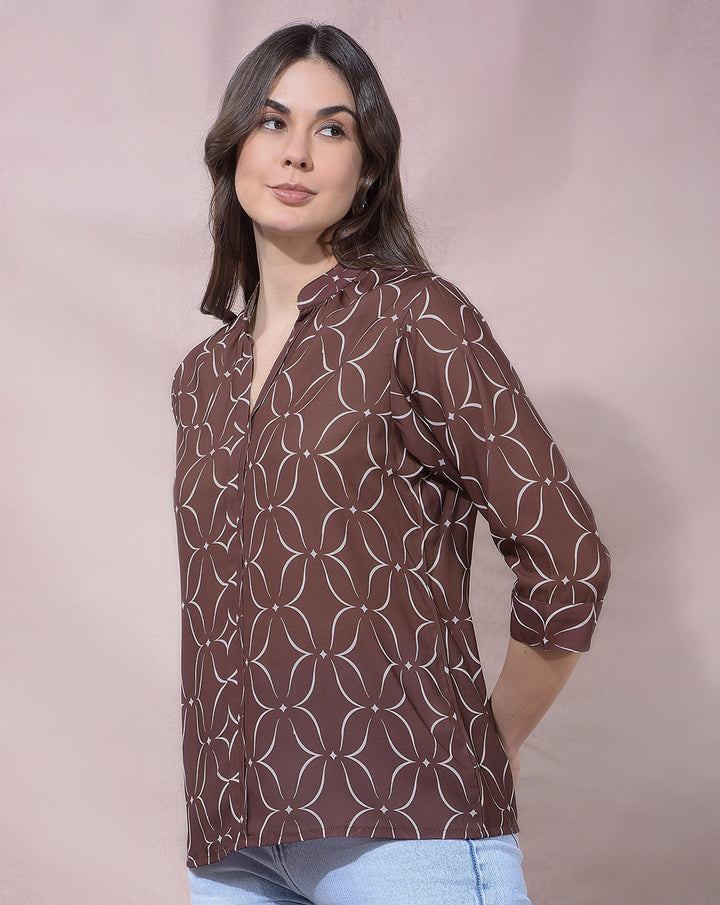 MISS FOREVER BROWN PRINTED TOP