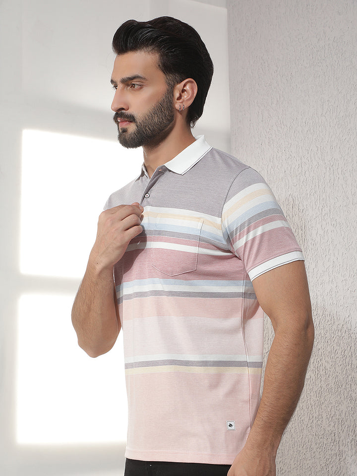 COBB MULTICOLOR STRIPED POLO NECK T-SHIRT