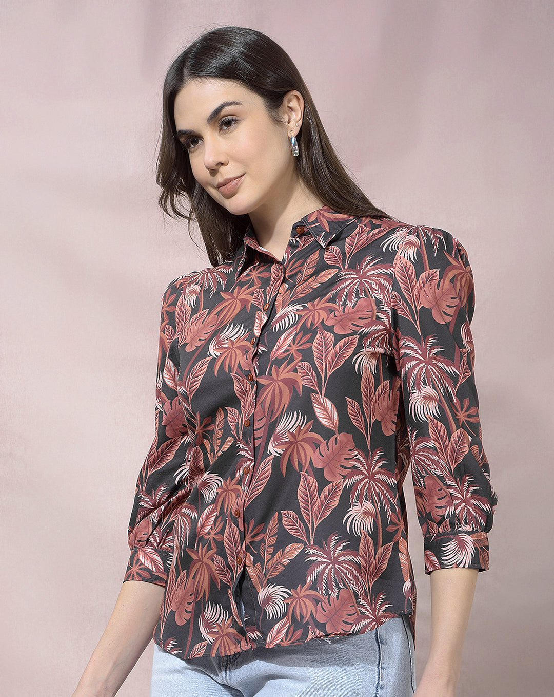 MISS FOREVER MEHROON PRINTED CASUAL SHIRT