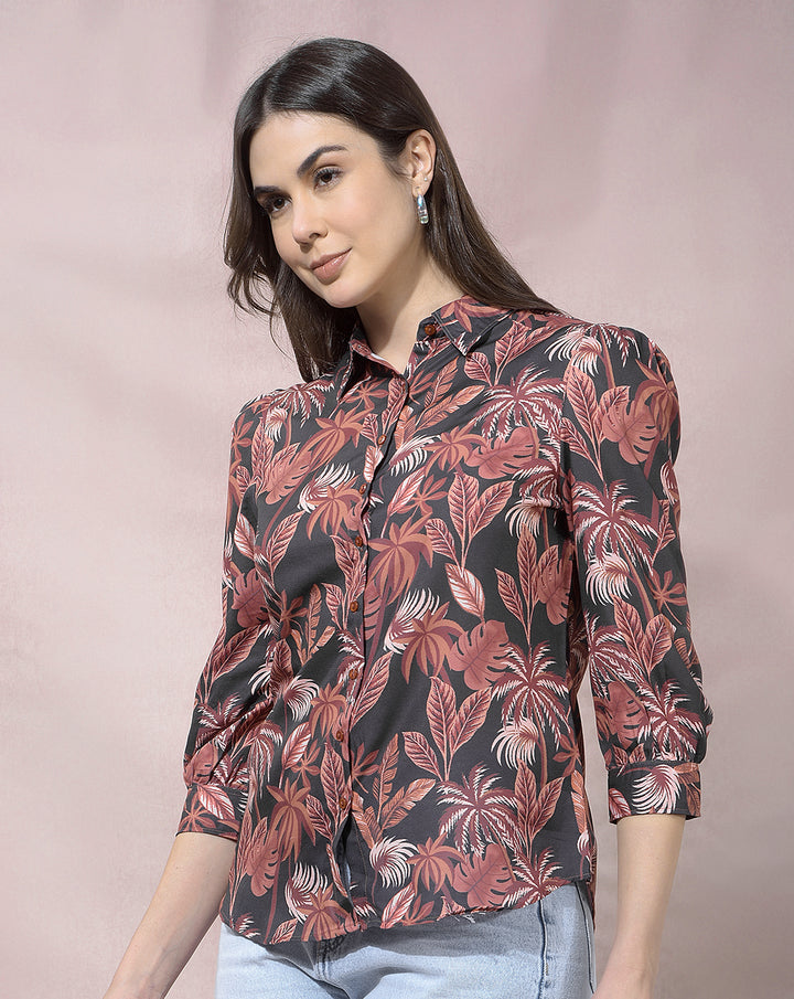 MISS FOREVER MEHROON PRINTED CASUAL SHIRT