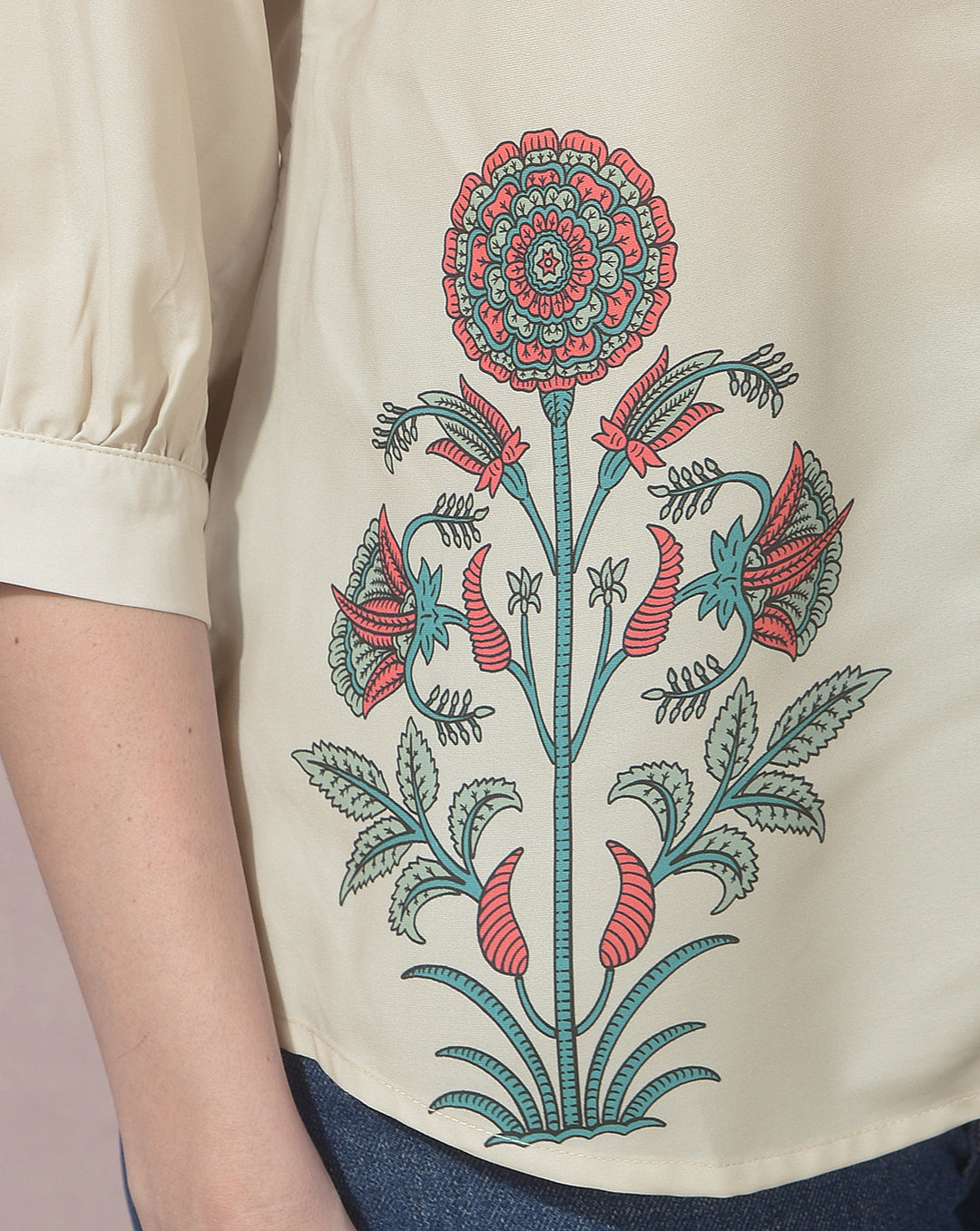 MISS FOREVER CREAM PRINTED CASUAL SHIRT