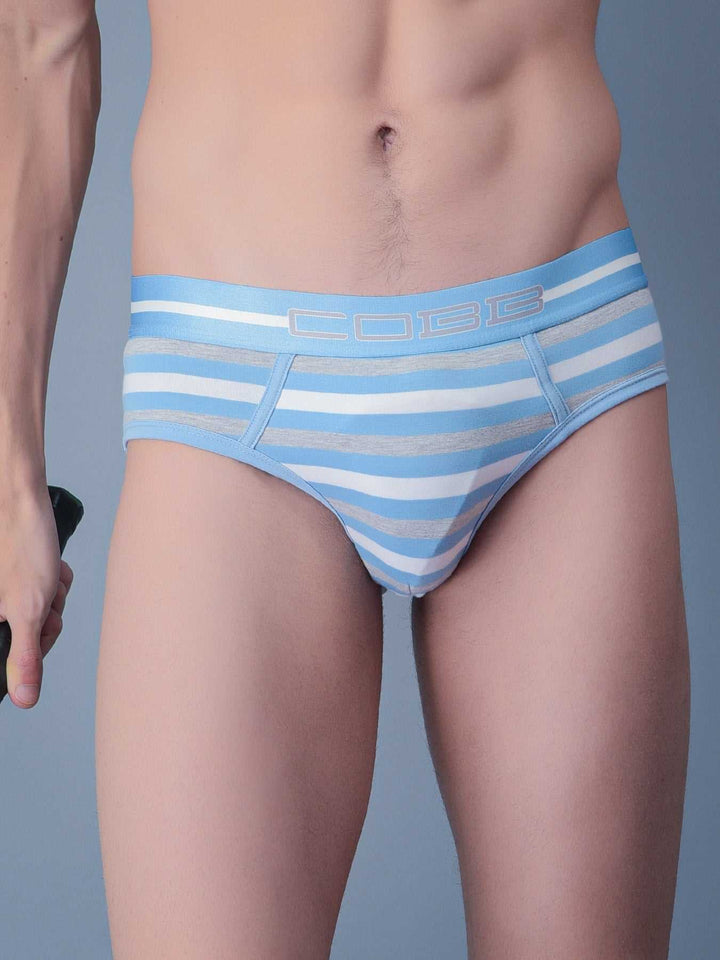 Cobb Blue Men Striped Brief Blue