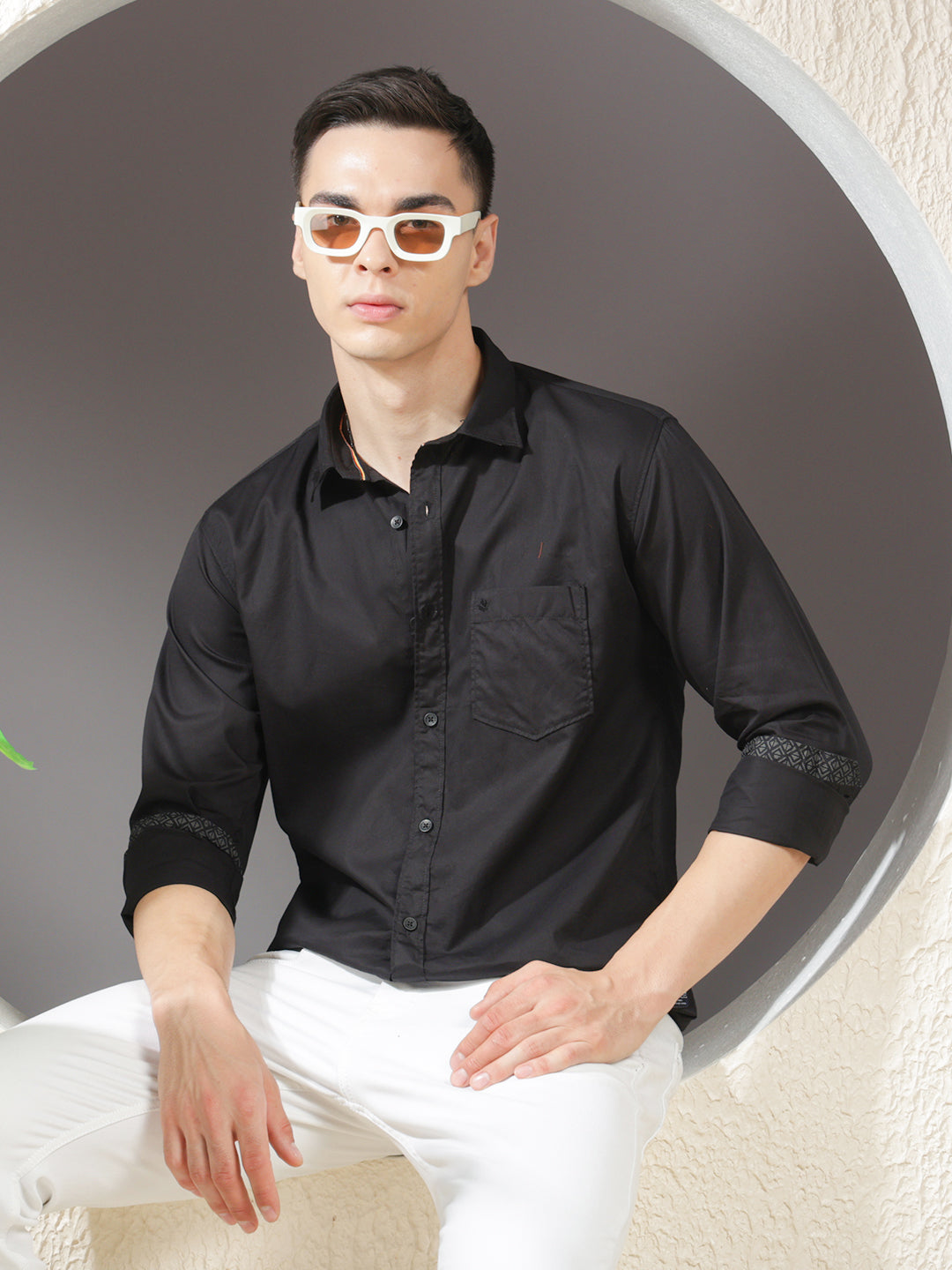 cobb solid black slim-fit casual shirt