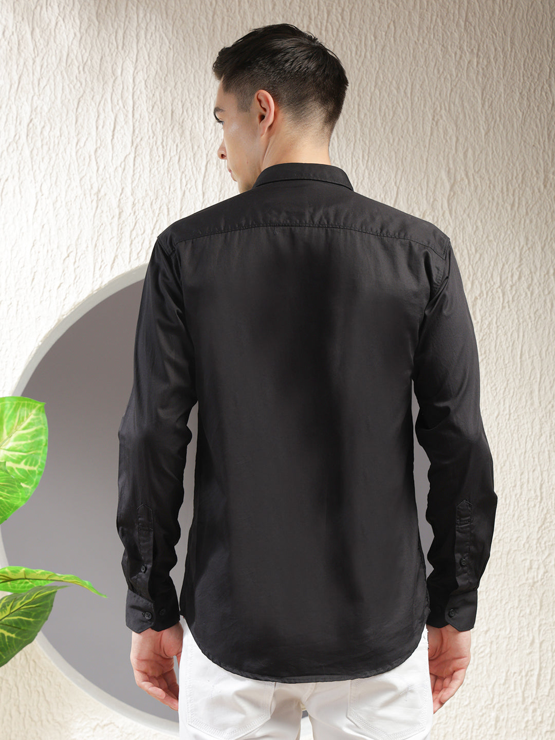 cobb solid black slim-fit casual shirt