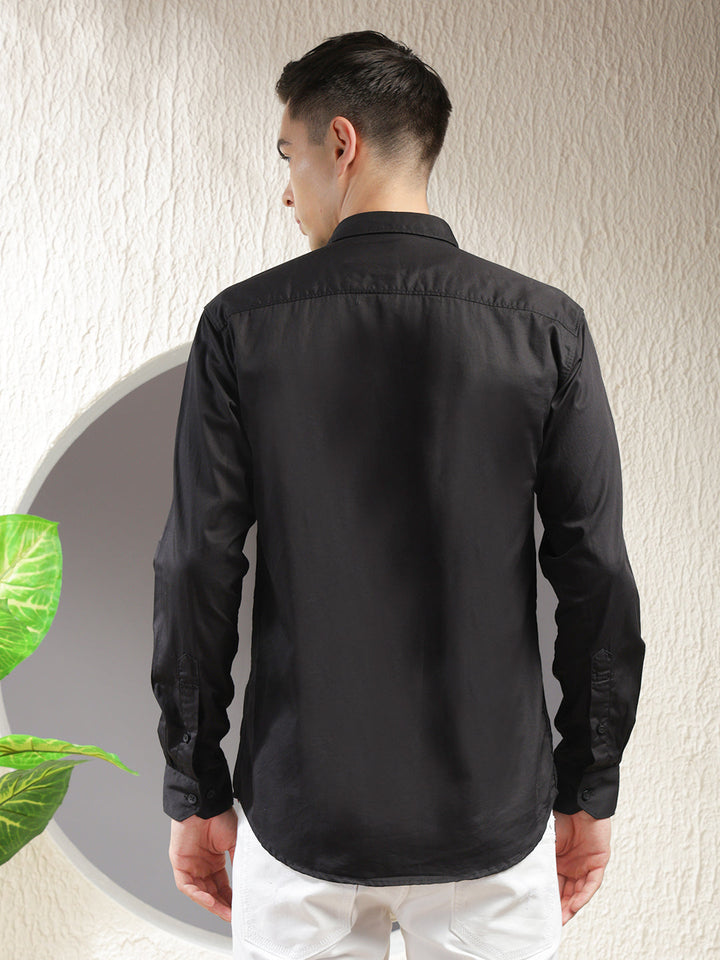 cobb solid black slim-fit casual shirt