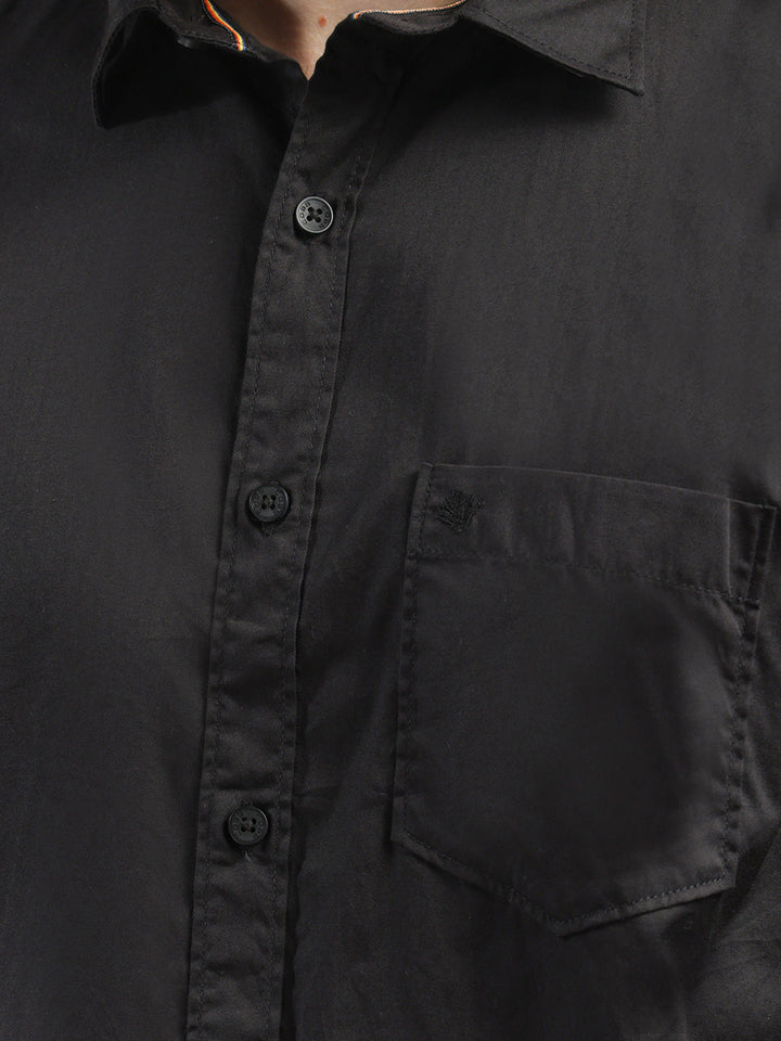 cobb solid black slim-fit casual shirt