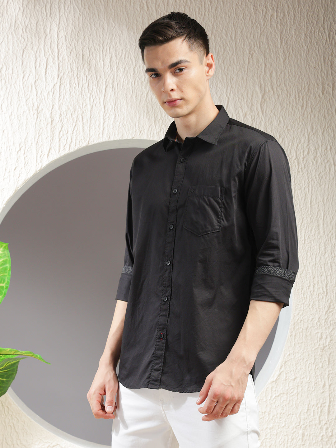 COBB SOLID BLACK SLIM-FIT CASUAL SHIRT