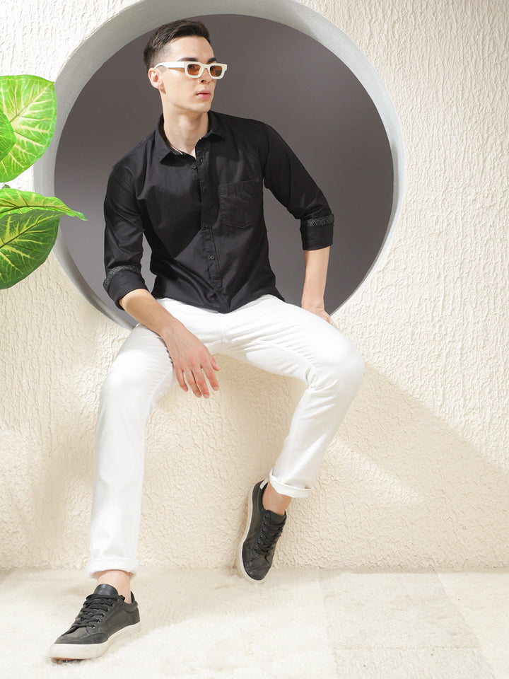 COBB SOLID BLACK SLIM-FIT CASUAL SHIRT