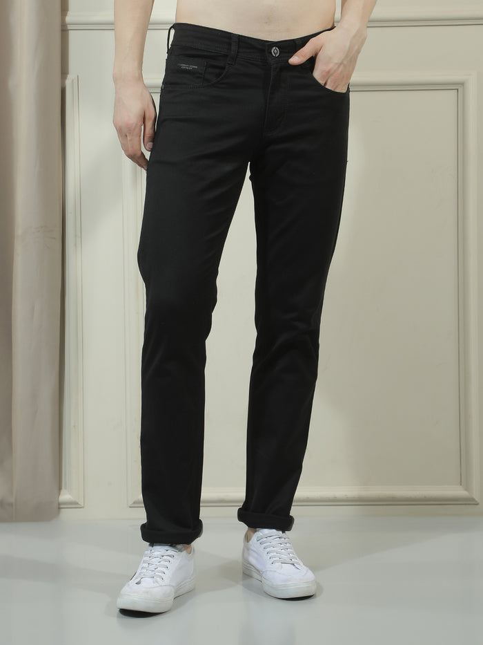 cobb black solid straight-fit premium jeans