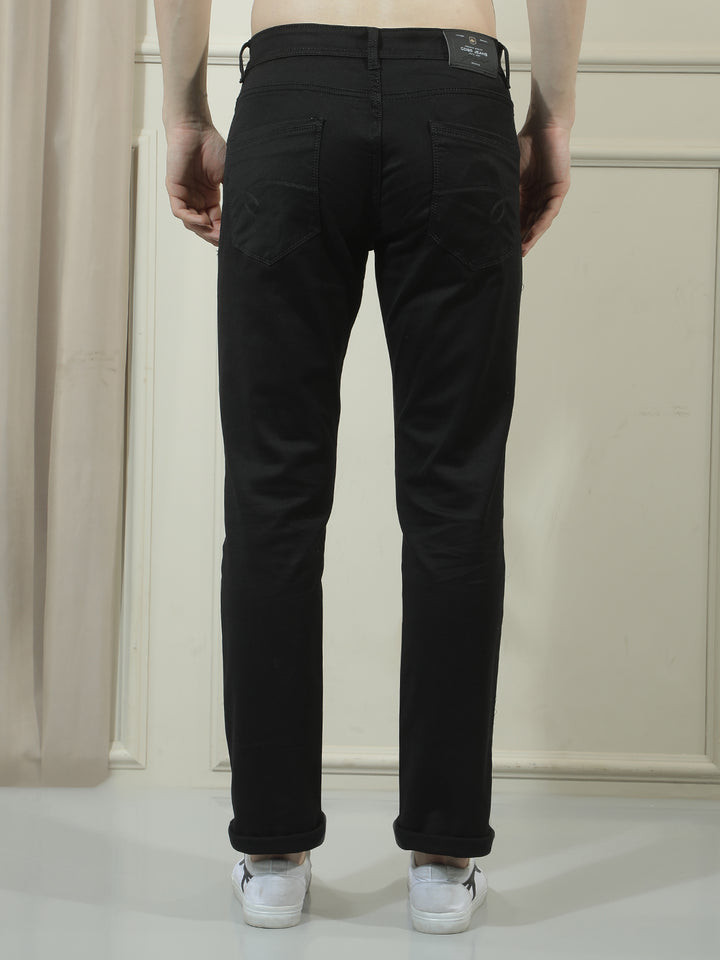 cobb black solid straight-fit premium jeans