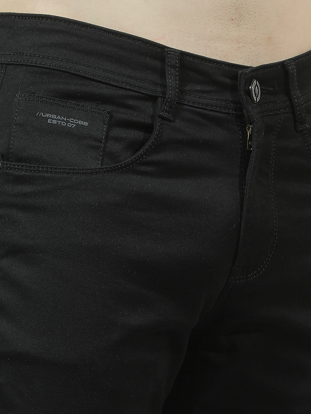 cobb black solid straight-fit premium jeans