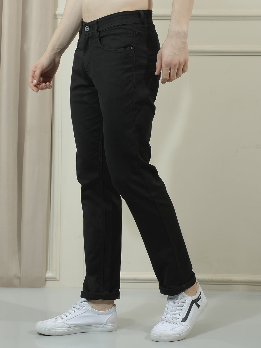 cobb black solid straight-fit premium jeans