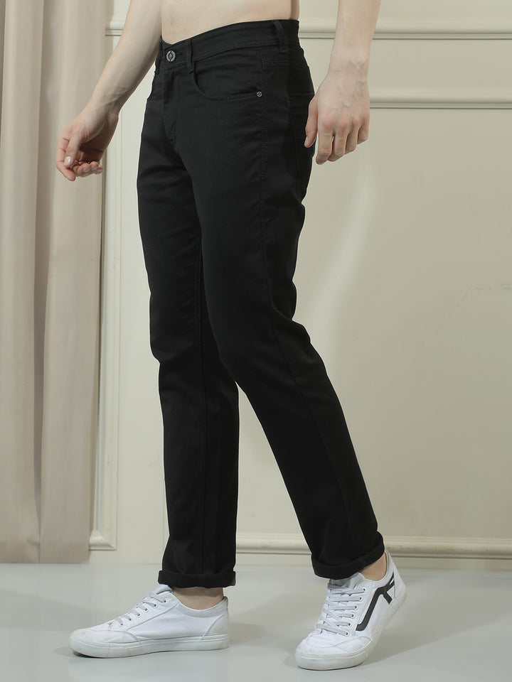 cobb black solid straight-fit premium jeans