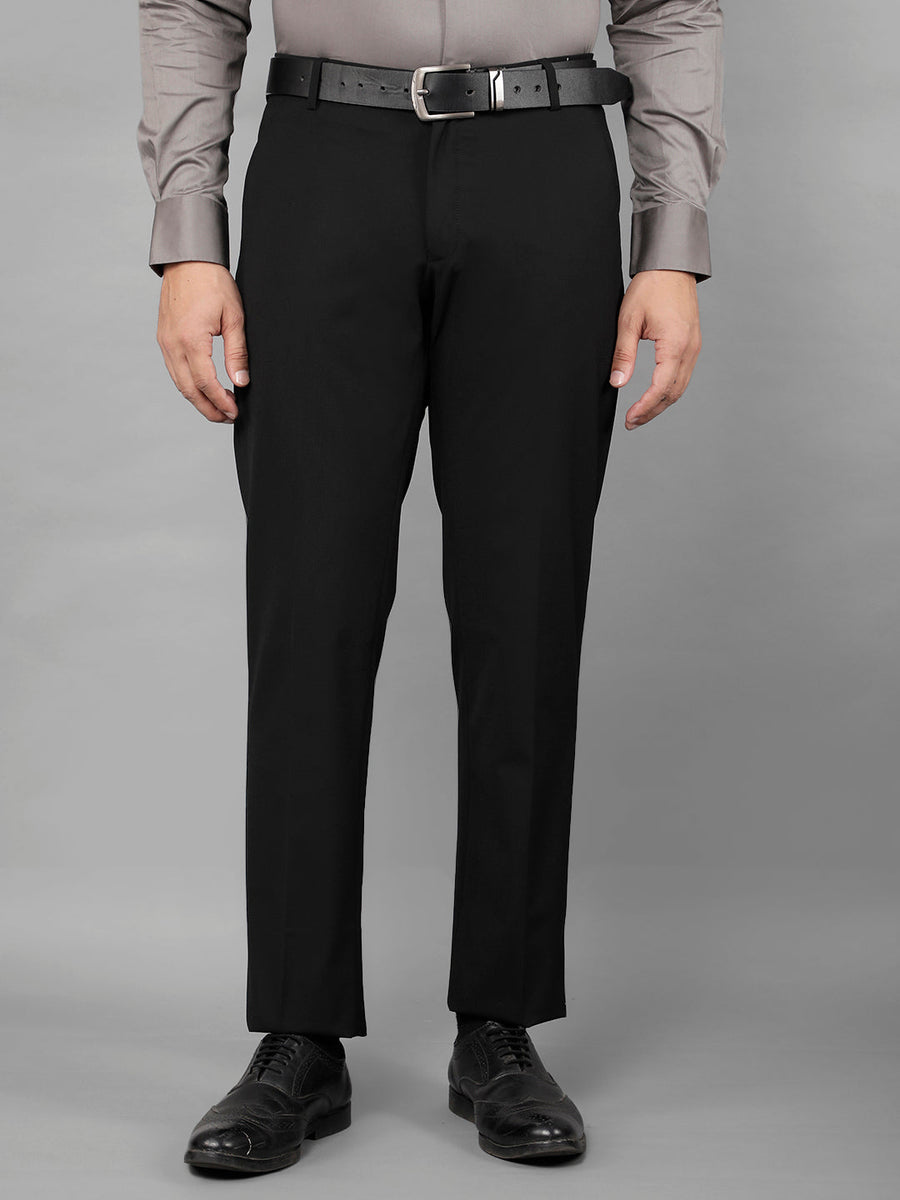 Men'S Black Cotton Checked Formal Trousers
