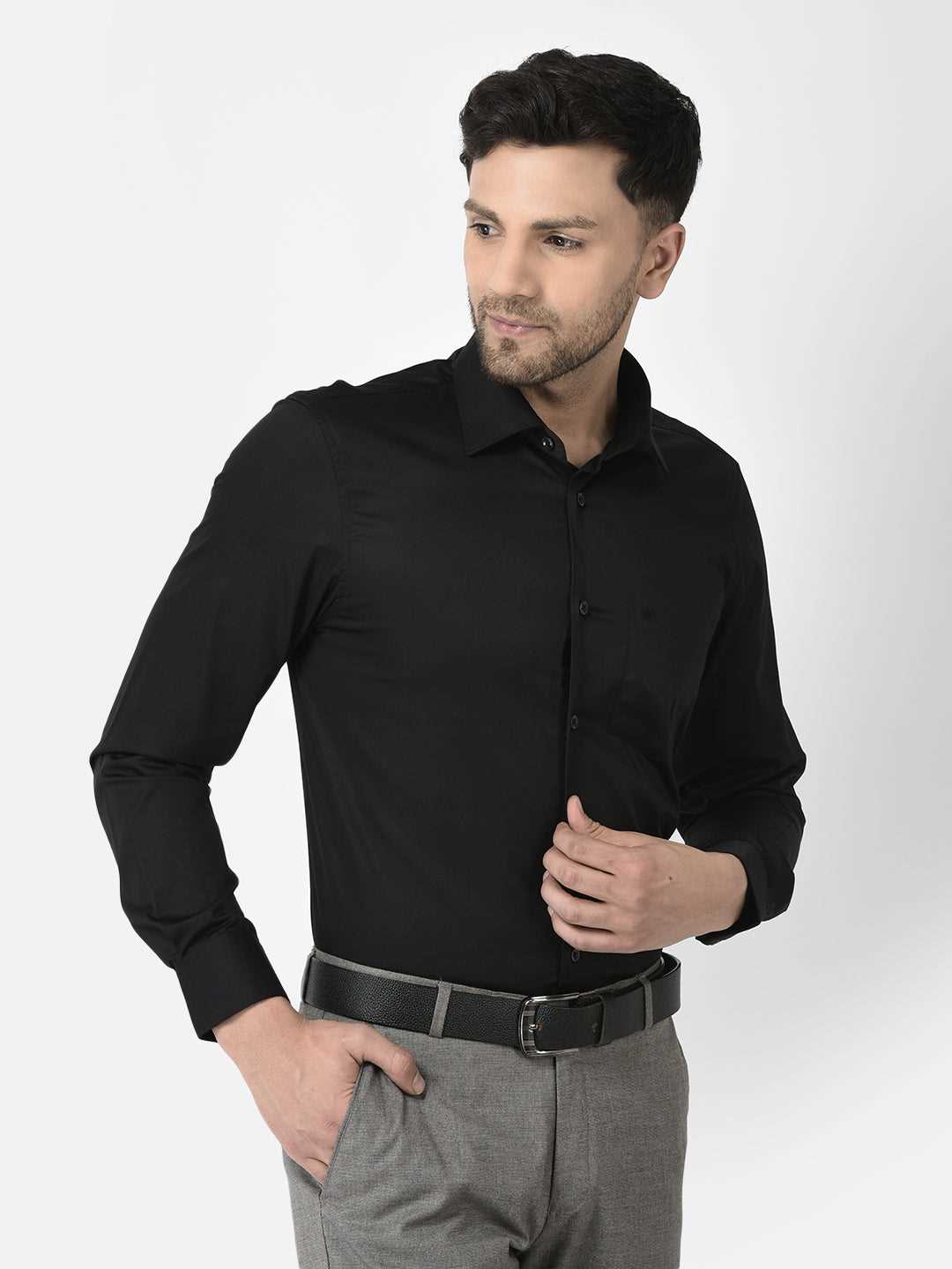 Cobb Black Solid Slim Fit Formal Shirt