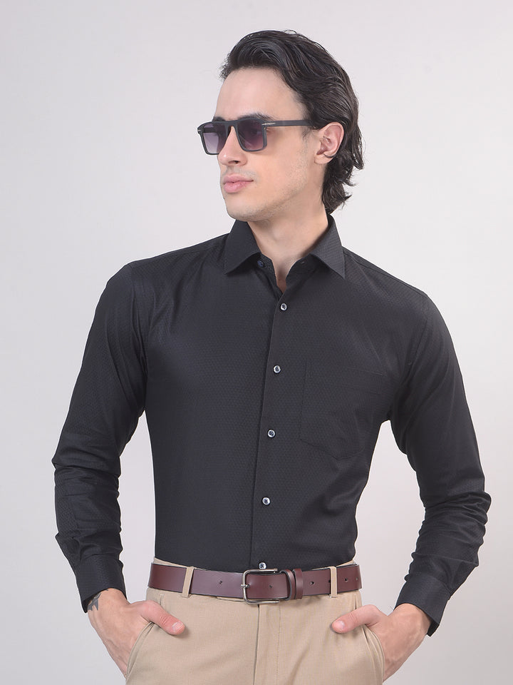 Black Self-Design Formal Shirt
