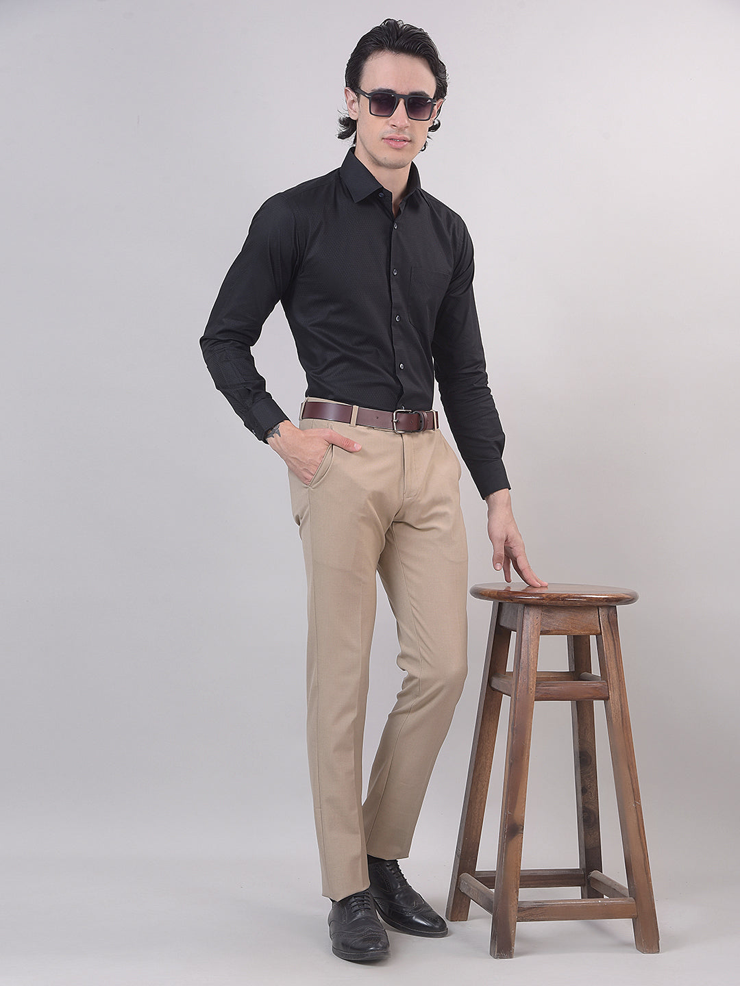 Black Self-Design Formal Shirt