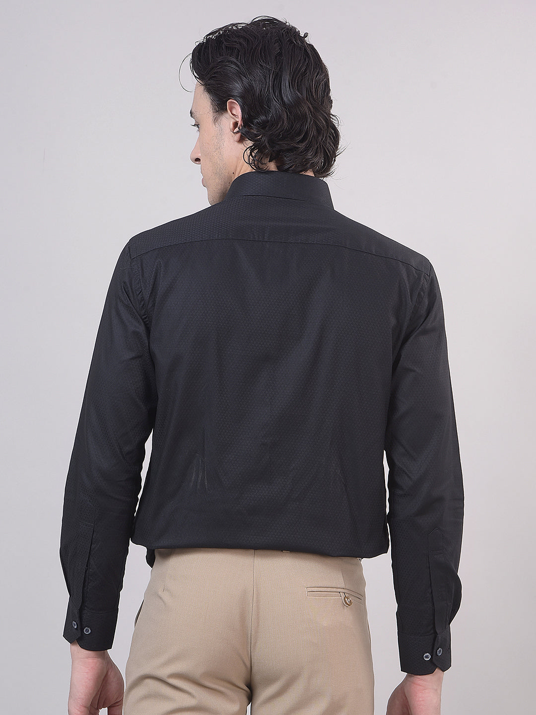 Black Self-Design Formal Shirt