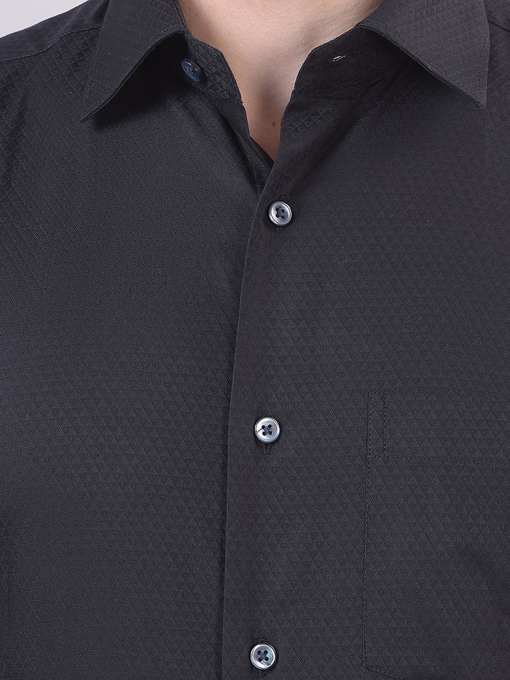 Black Self-Design Formal Shirt