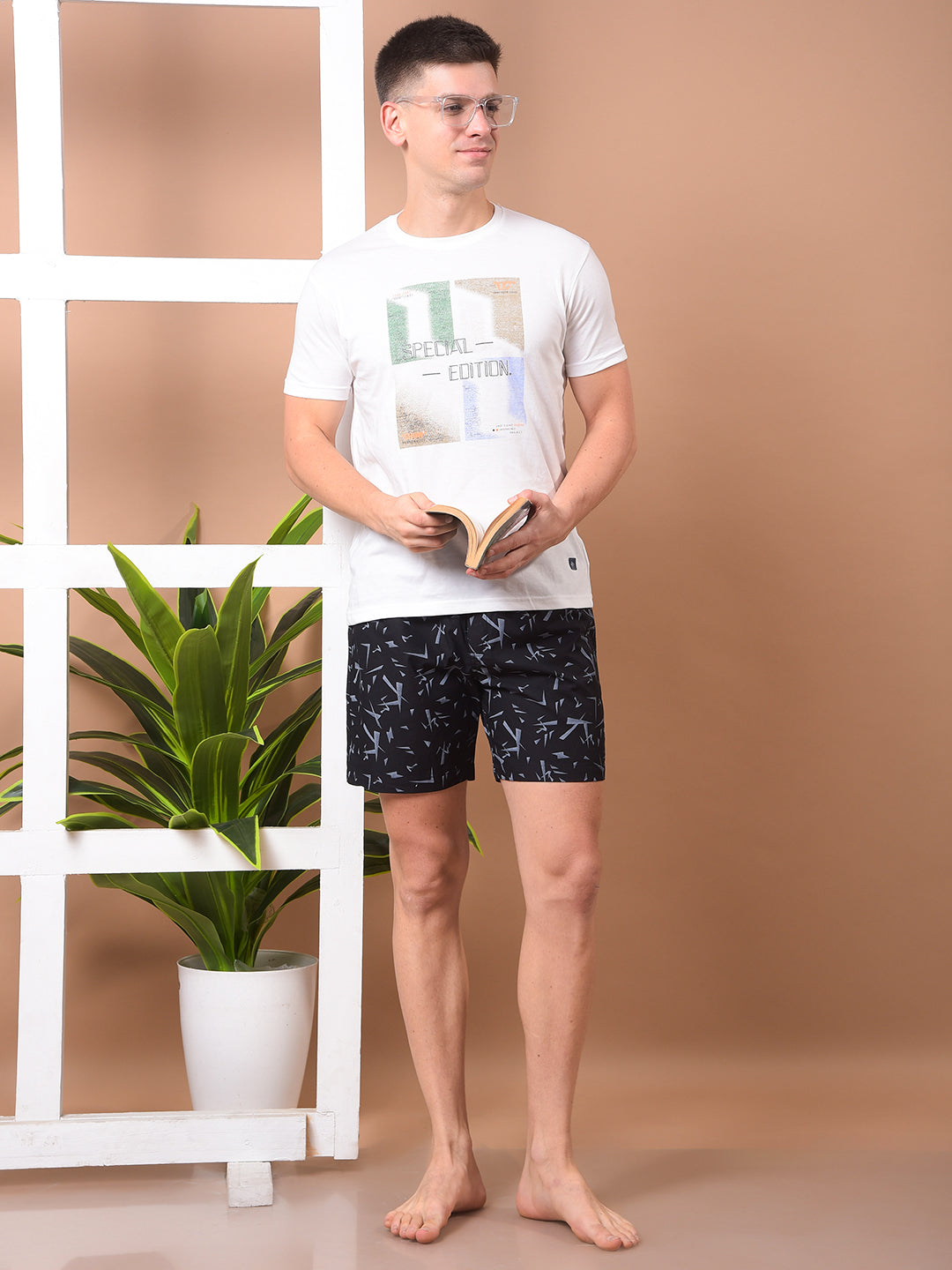 COBB BLACK PRINTED REGULAR-FIT SHORTS