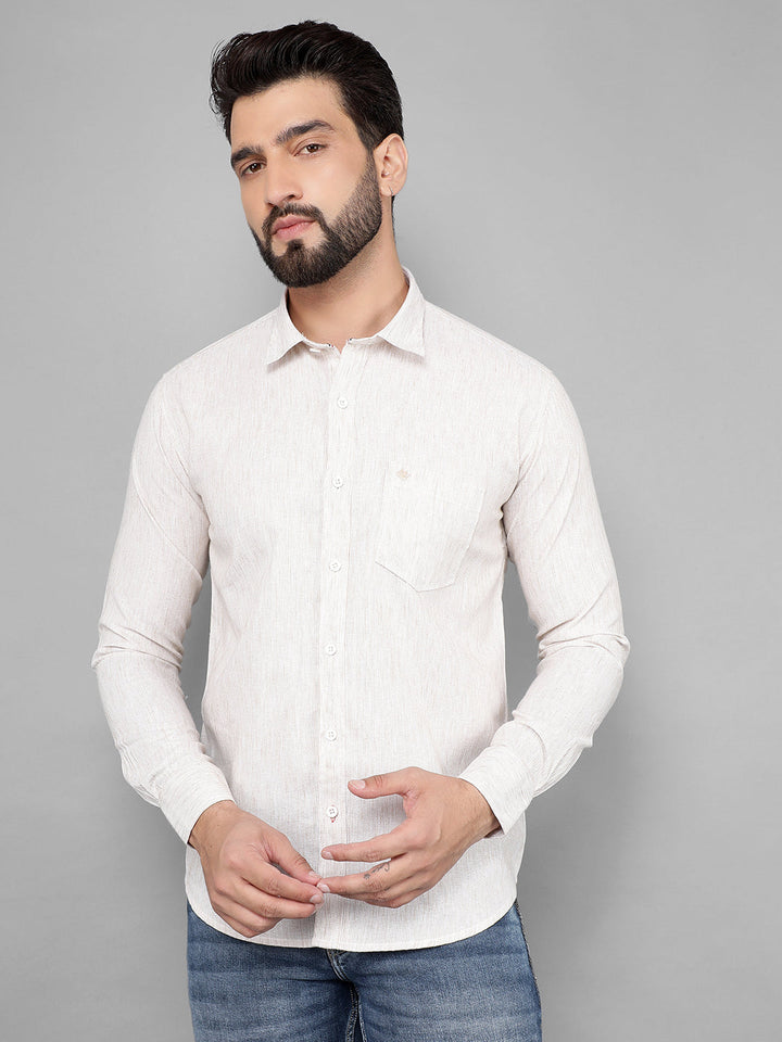 cobb solid beige slim-fit casual shirt