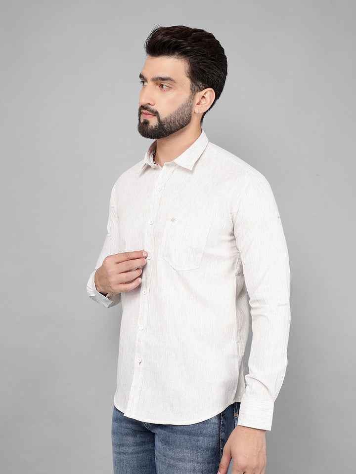 cobb solid beige slim-fit casual shirt