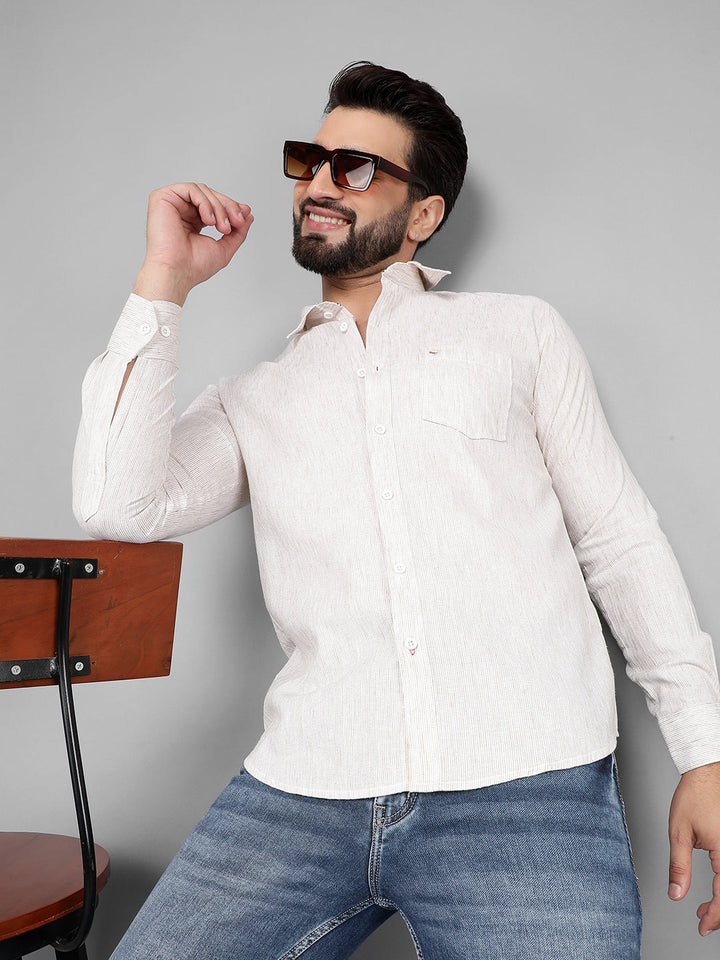 COBB SOLID BEIGE SLIM-FIT CASUAL SHIRT