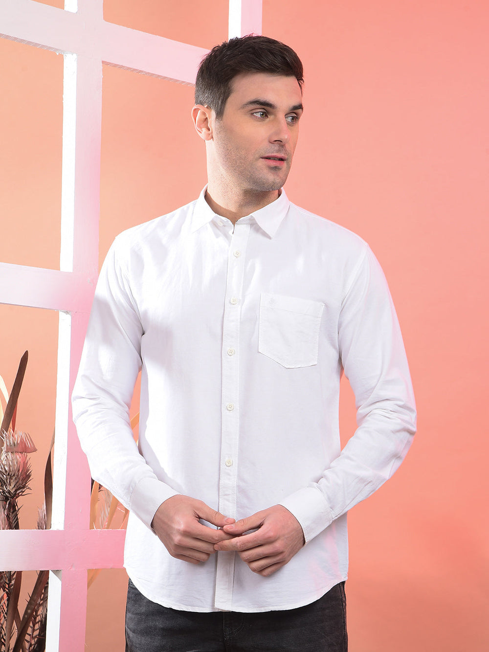 cobb solid white slim-fit casual shirt