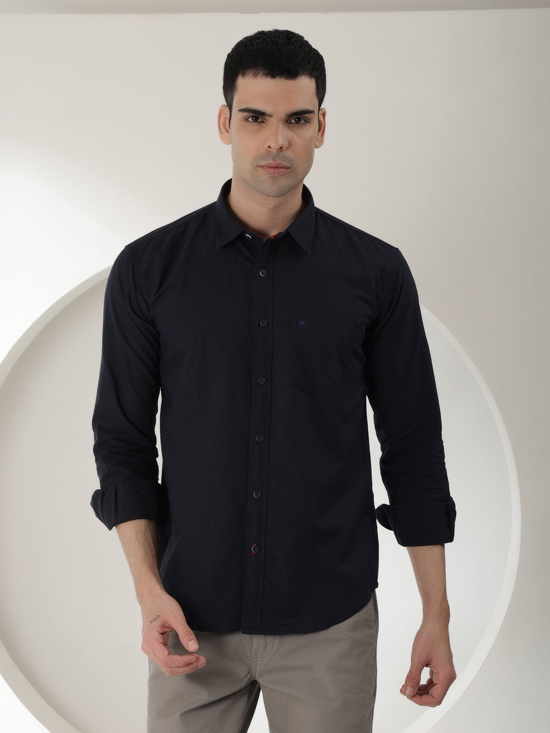 cobb solid navy blue slim-fit casual shirt