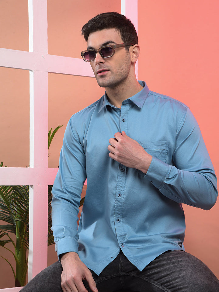 cobb solid air force blue stretchable casual shirt