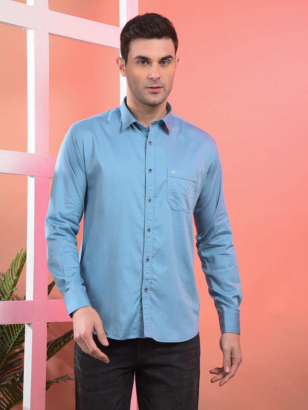 cobb solid air force blue stretchable casual shirt