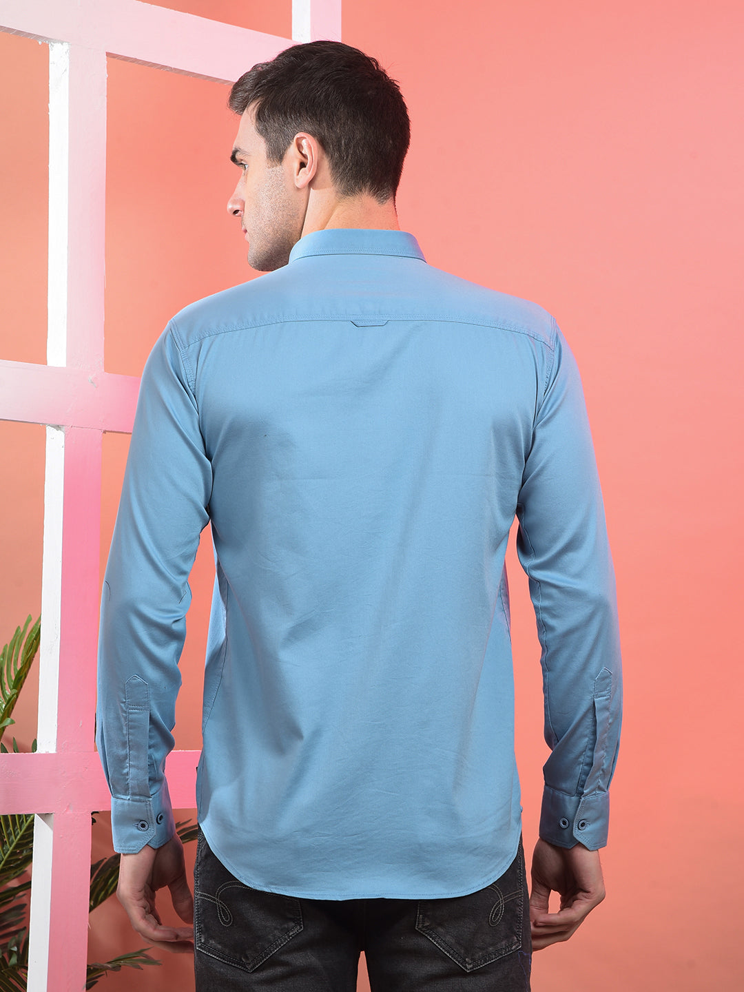 cobb solid air force blue stretchable casual shirt