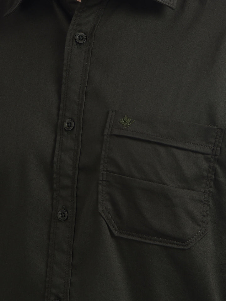 cobb solid dark olive stretchable casual shirt