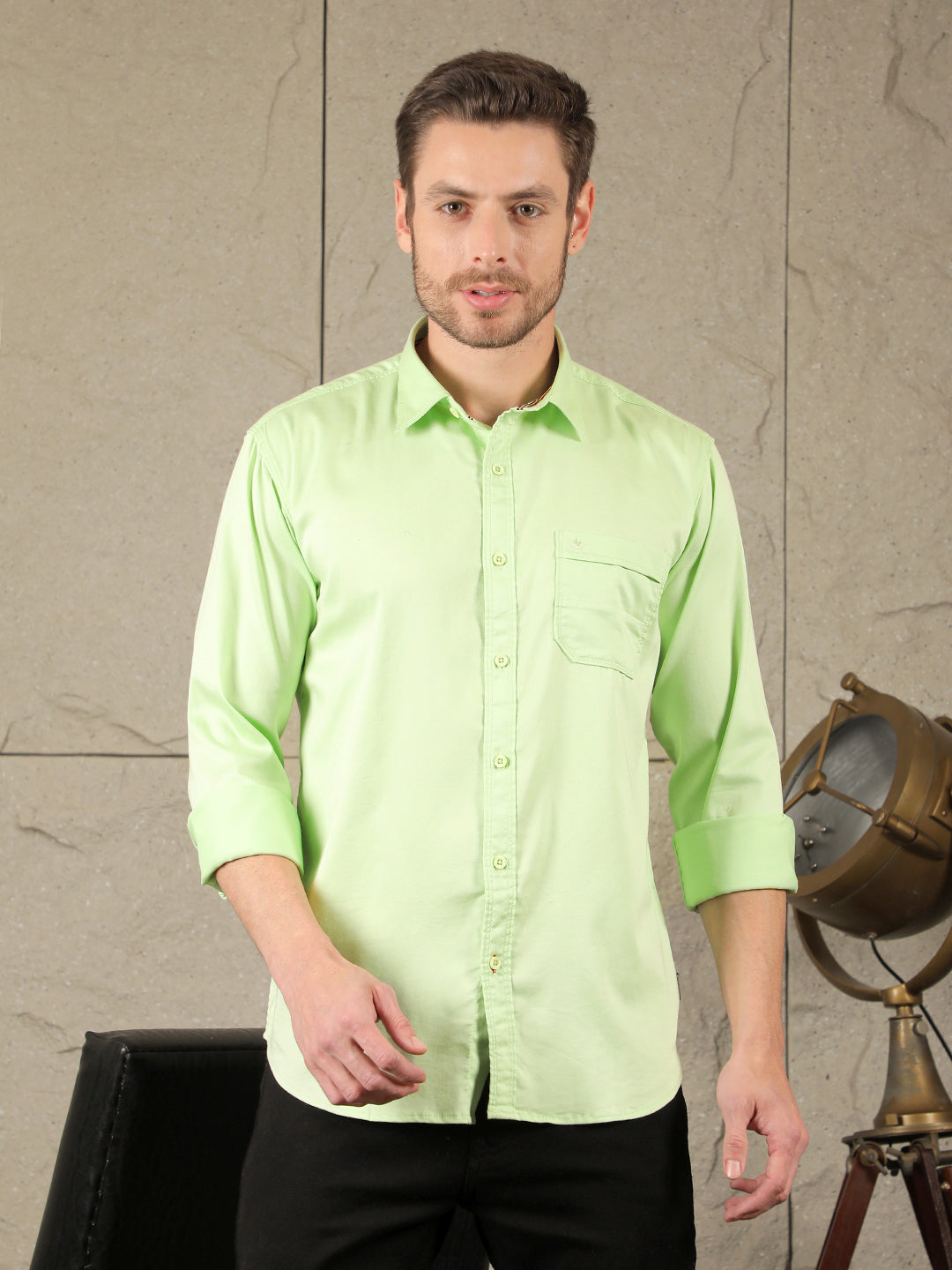 cobb solid light green stretchable casual shirt