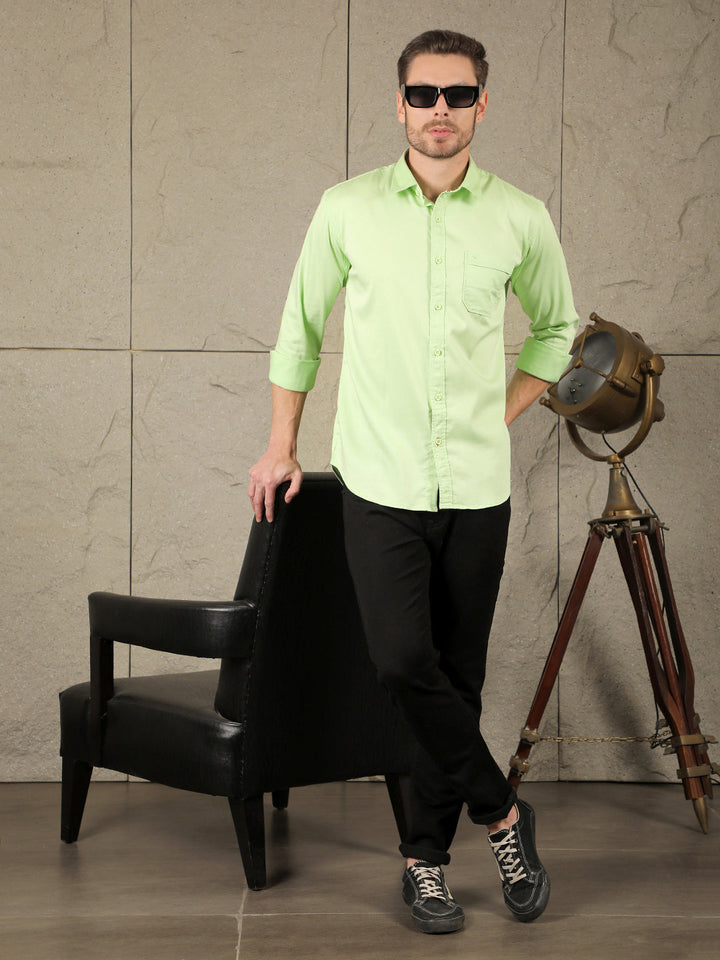 COBB SOLID LIGHT GREEN STRETCHABLE CASUAL SHIRT