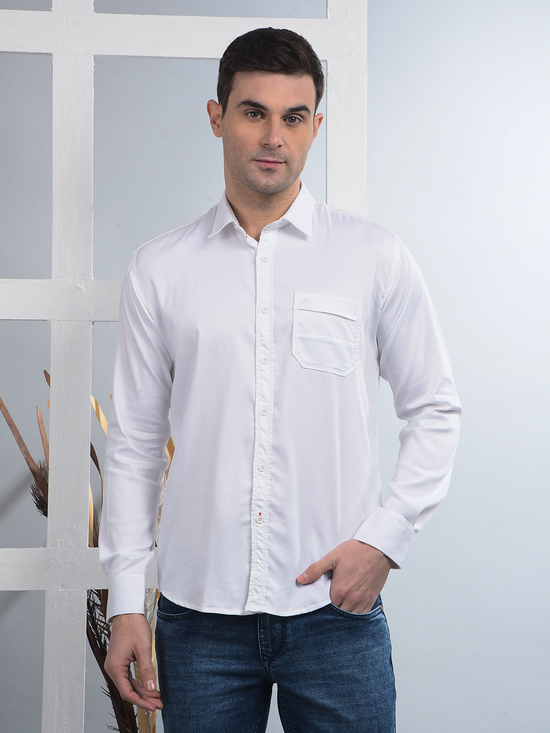 cobb solid white stretchable casual shirt