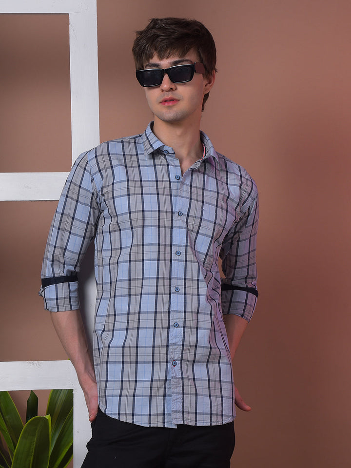 cobb blue checked slim-fit casual shirt